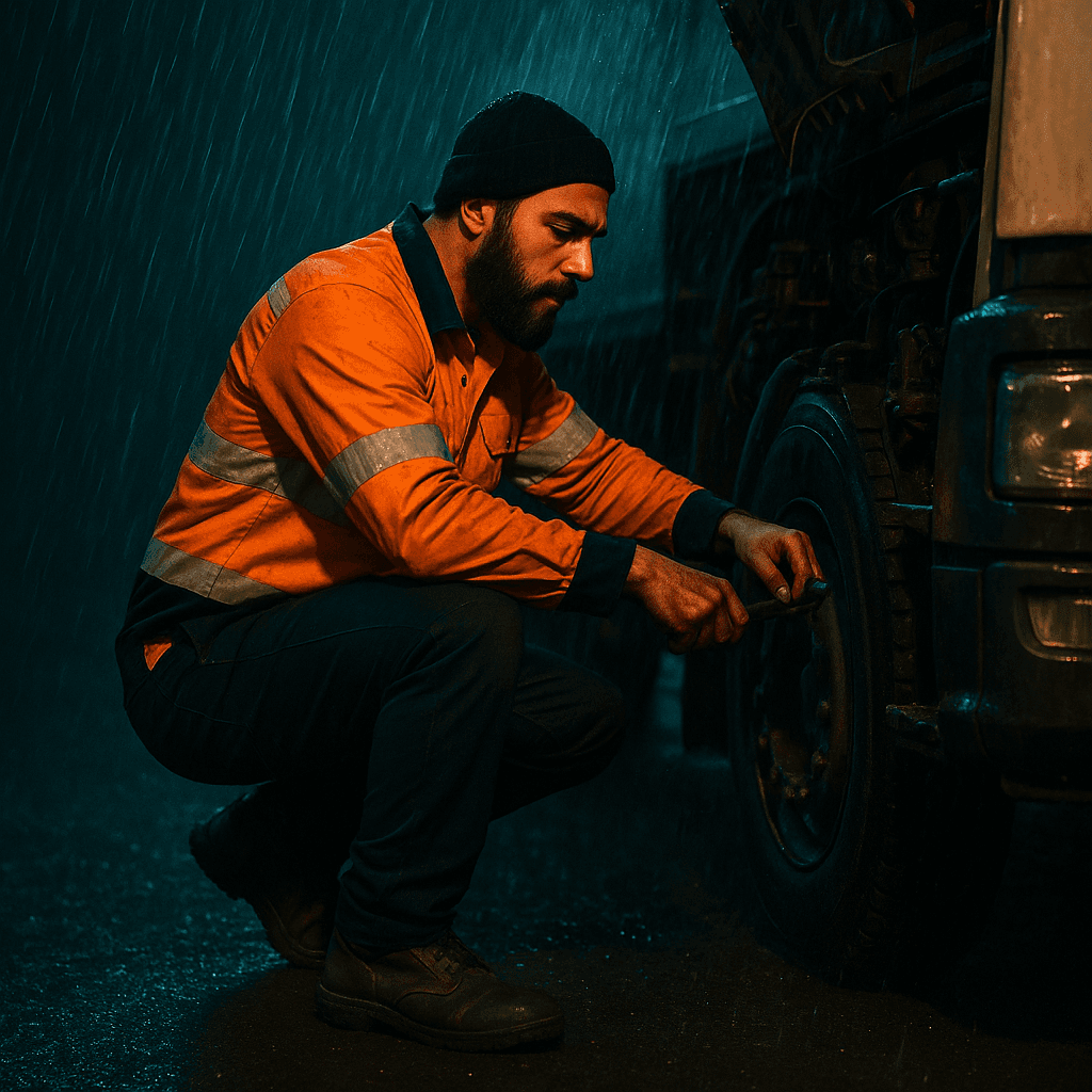 Emergency truck repairs in rainy conditions